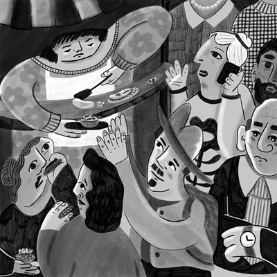 Market Tacos for Dinner black and white business people busy bw cdmx city crowd drawing food stand illustration market marketplace mexico mexico city procreate procreate art sketch street scene supermarket tacos