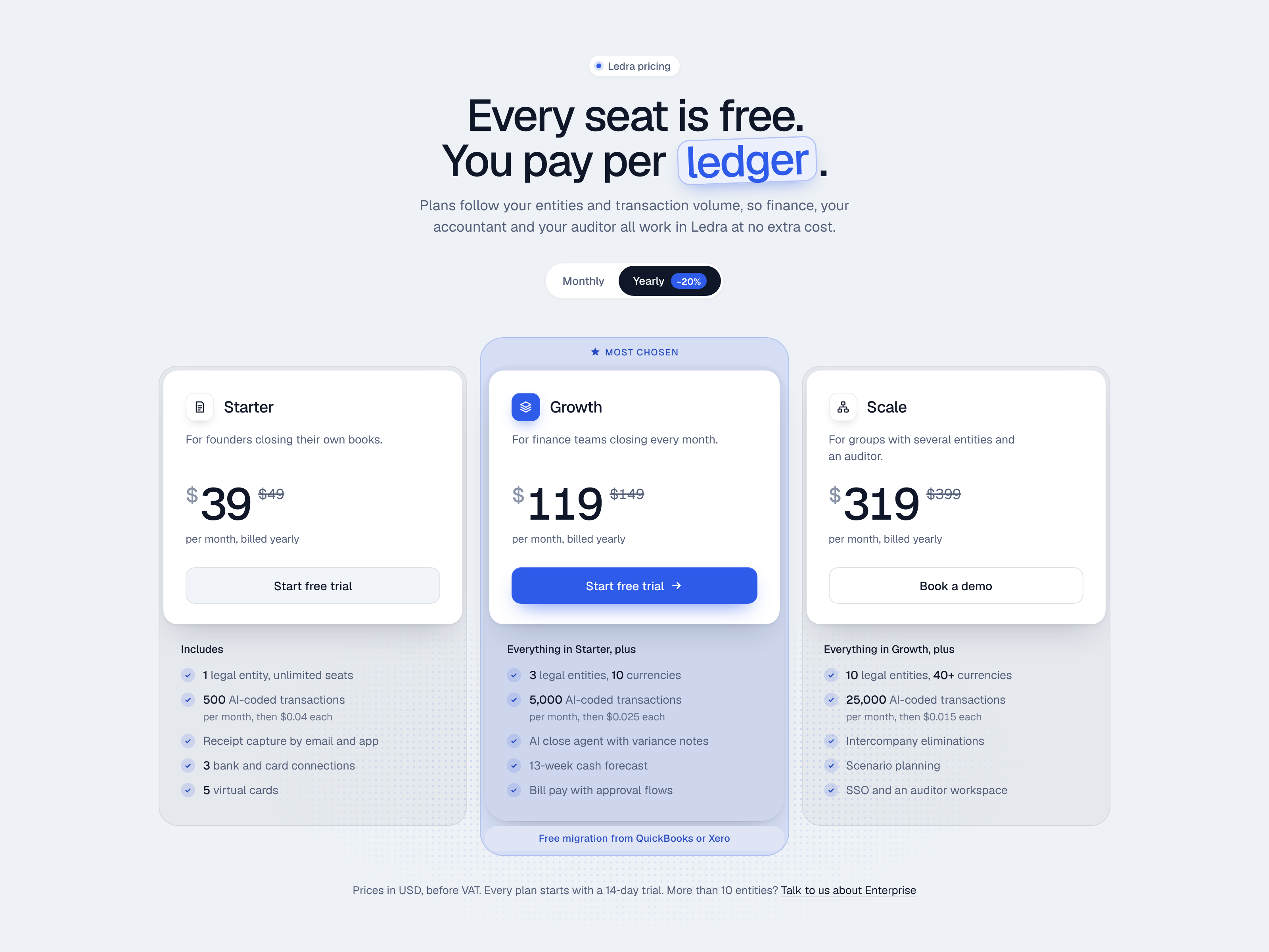 Pricing section landing pricing section