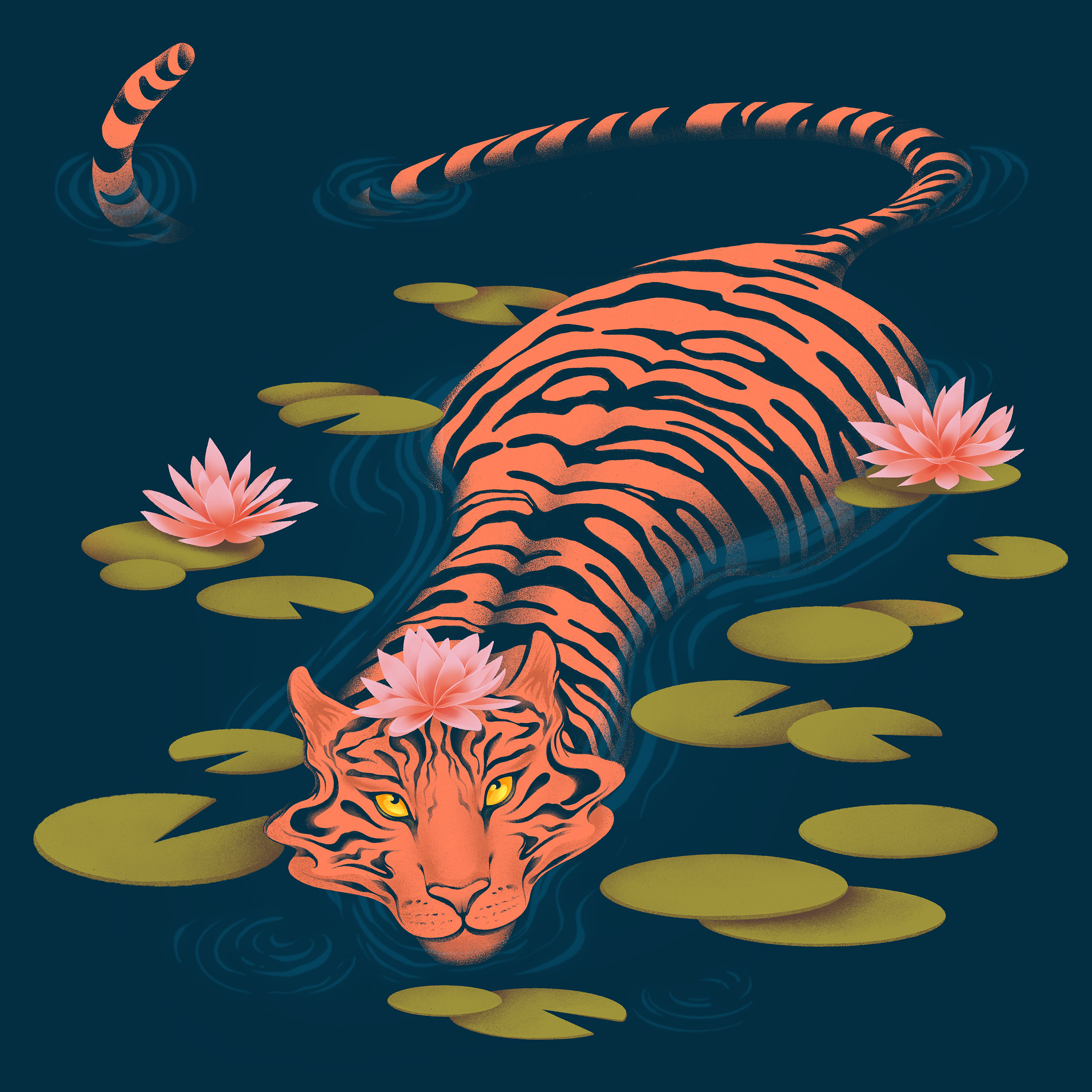 Tiger animal character character design design illustration lotus lunar plants tiger vector zodiac