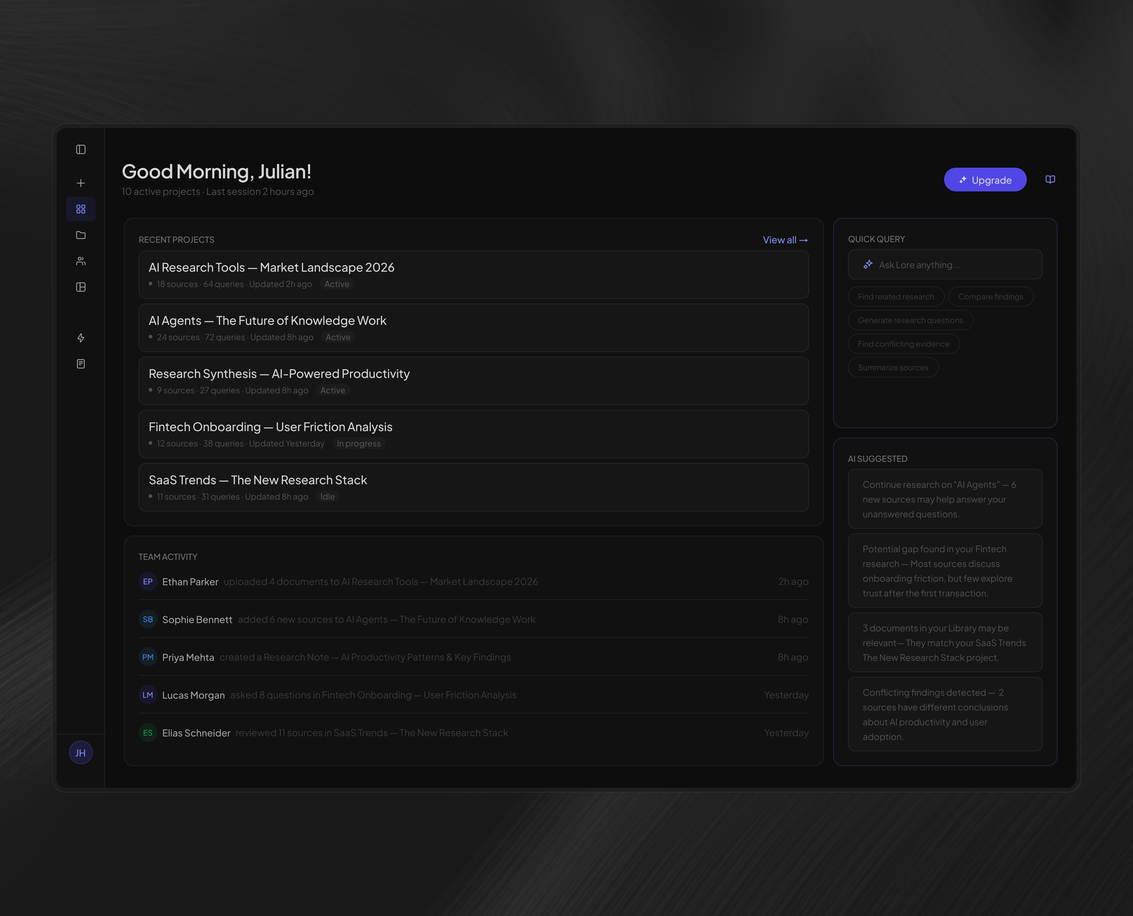 Dashboard - Lore AI Research ai cleanui dashboard dashboardai dashboardui design dribbble figma lore research researchdashboard ui uidashboard uidesign uiux