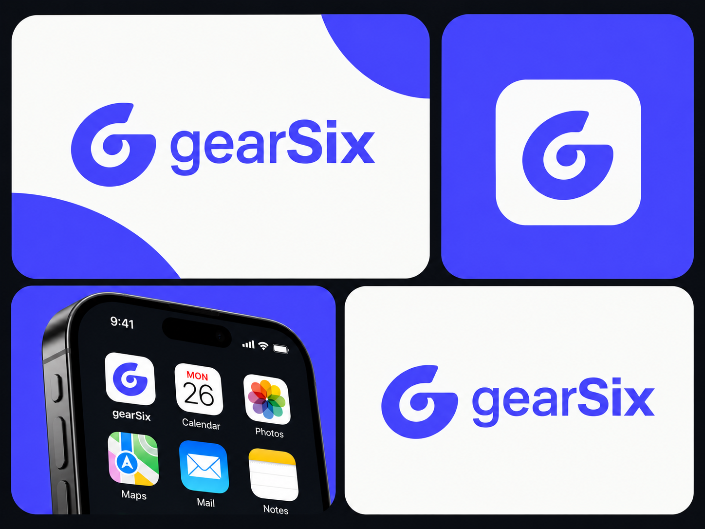 GearSix — Logo & Brand Identity app icon blue branding brand identity brand system branding digital branding geometric logo gradient branding graphic design lettermark logo design logo mark logo presentation minimalist logo modern logo purple branding startup branding symbol design tech branding visual identity