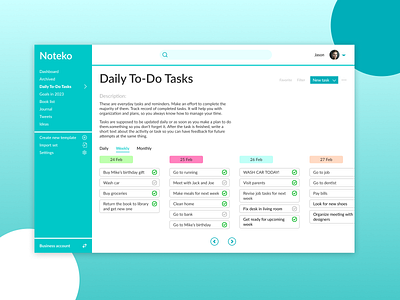 DailyUI #042 ToDo List blue daily ui dailyui dailyui 042 goals green note notes notion task tasks to do to do list todo ui web