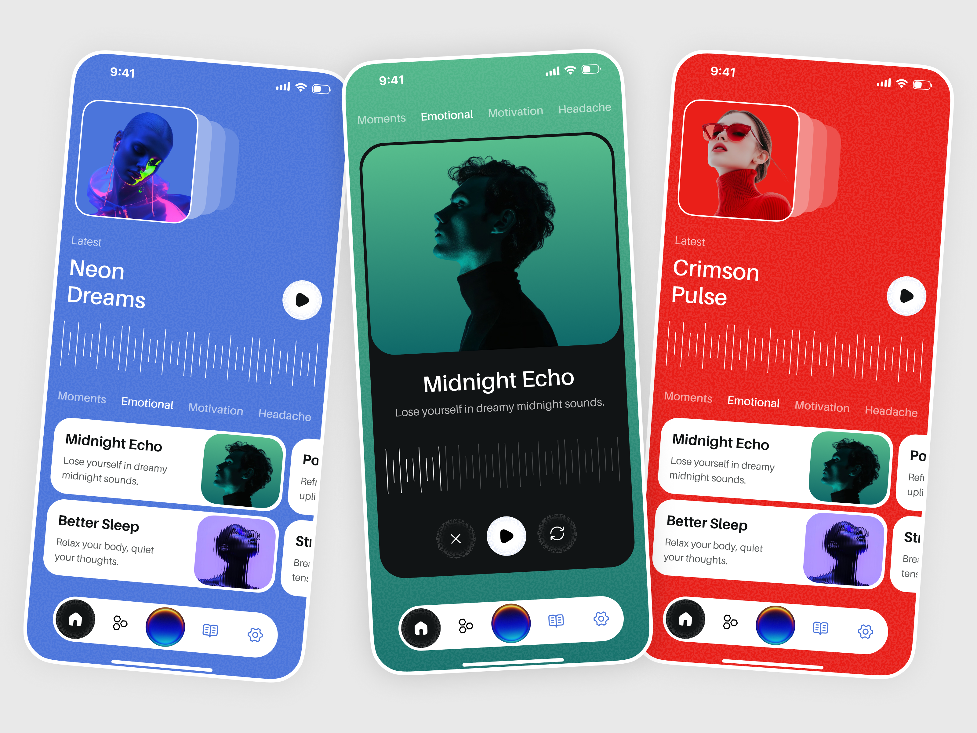 AI Audio Player & Soundscape App UI/UX Design ai app ai music app app design audio player ios ui meditation app mindfulness app mobile ui soundscape app ui concept web