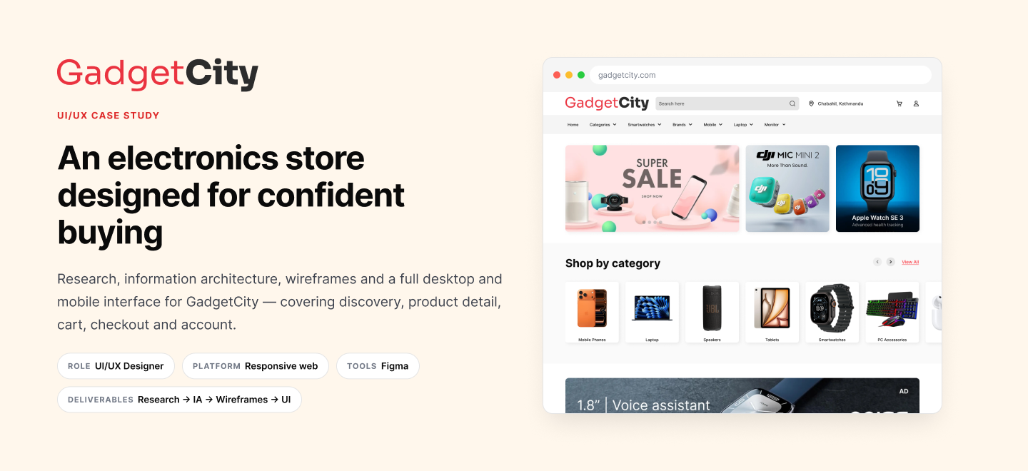 GadgetCity: Electronics Store UI/UX Case Study case study ecommerce ui user research ux