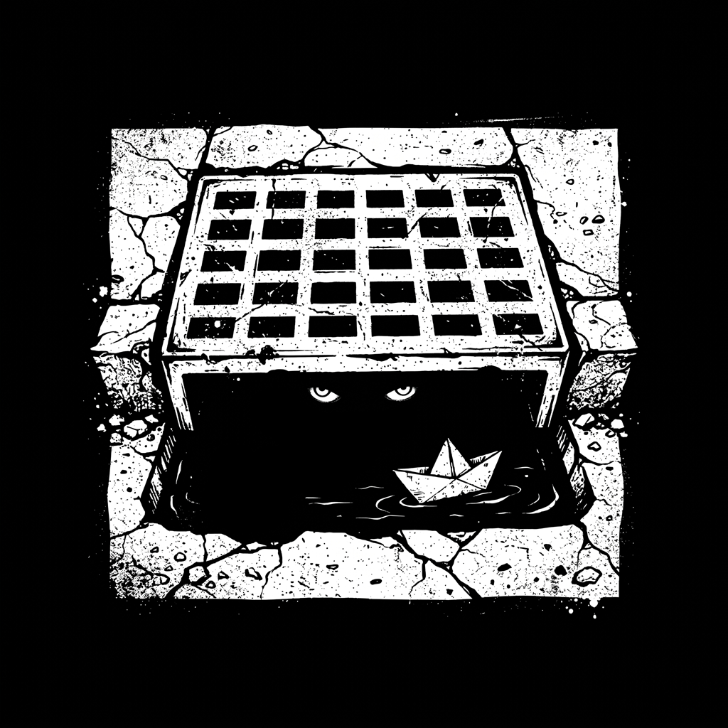 "Take It" - Horror inspired T-Shirt Design / Apparel Art blackandwhite creepy darkart design distressed grate horror illustration ink linocut movieart mystery pennywise popculture sewer stephenking texture tshirt urban vector