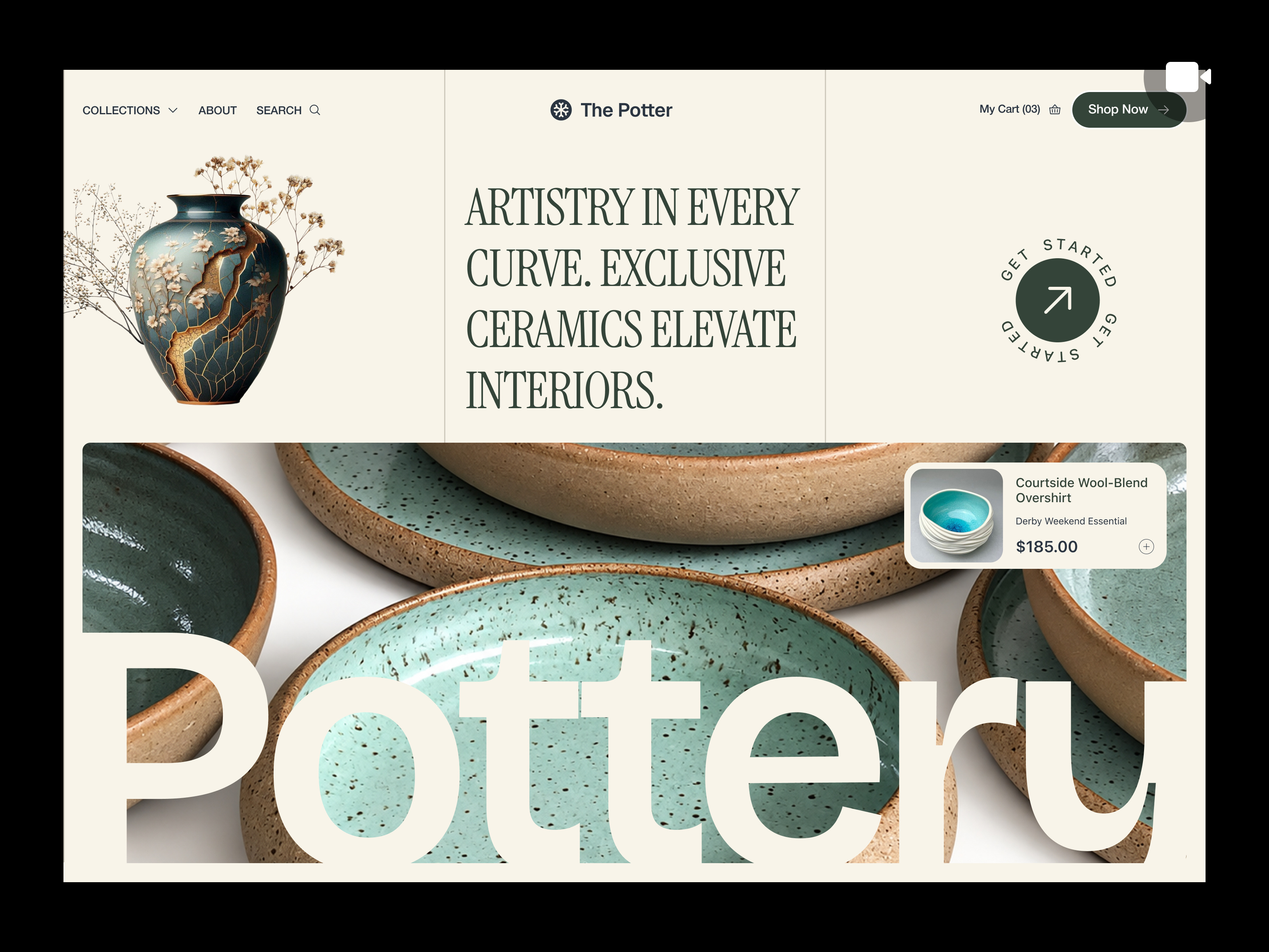 The Potter - Timeless Ceramic Art & Studio agency ceramics company craft creative digital editorial framer handcraft house interior landing page natural pottery retro studio ui webflow website wordpress