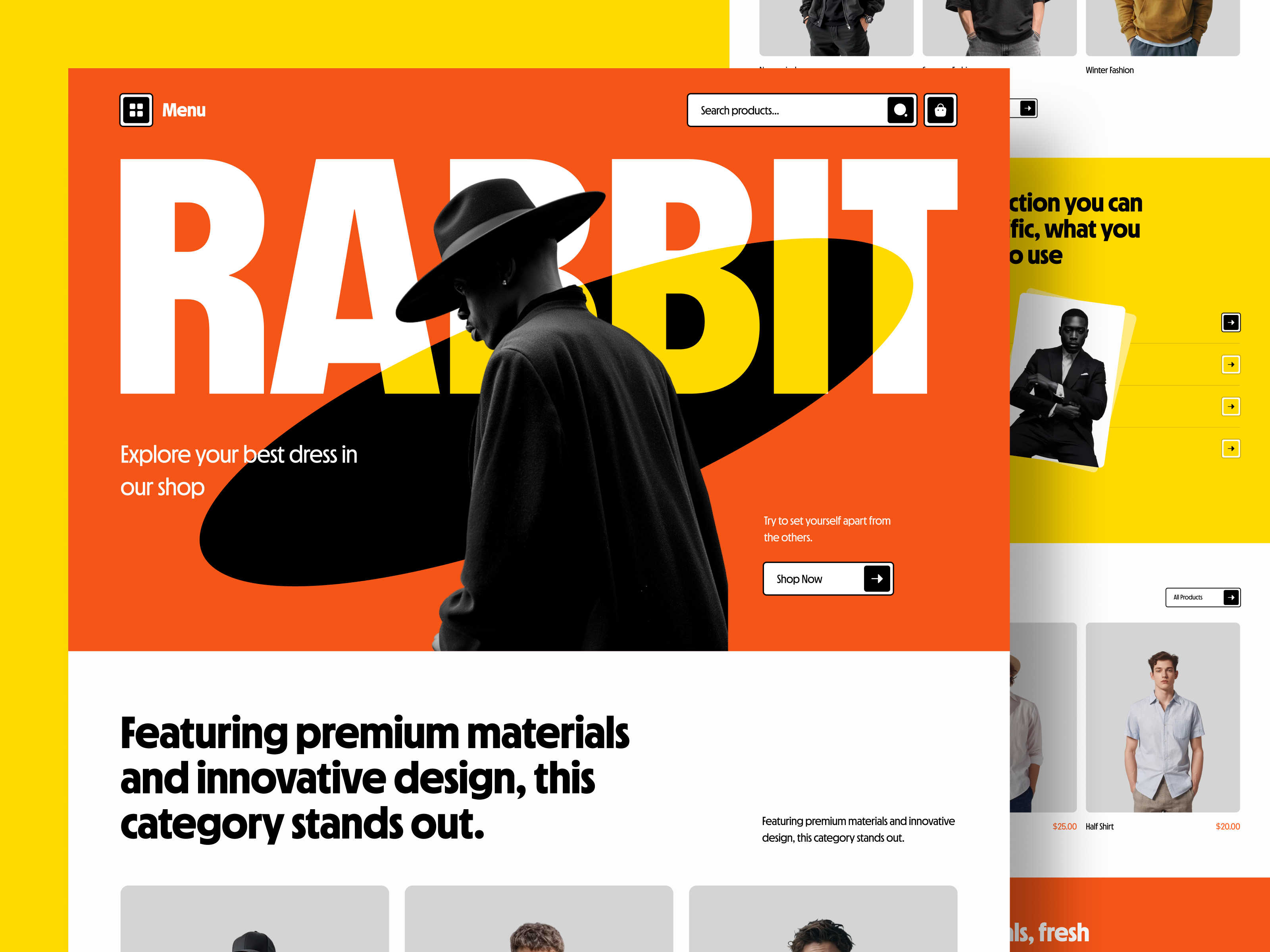 Fashion E-commerce Landing Page — Rabbit cloth cloth ecommerce cloth website e commerce e commerce web design ecommerce website editorial design fashion fashion brand fashion design fashion ecommerce landing page product website ui design uiux web web design website website design