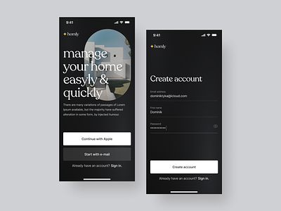 Enter and Sign Up screen- Smart home iOS app app application create account design flat home in ios login manage mobile app sign sign up smart smart home ui ui design up ux welcome screen