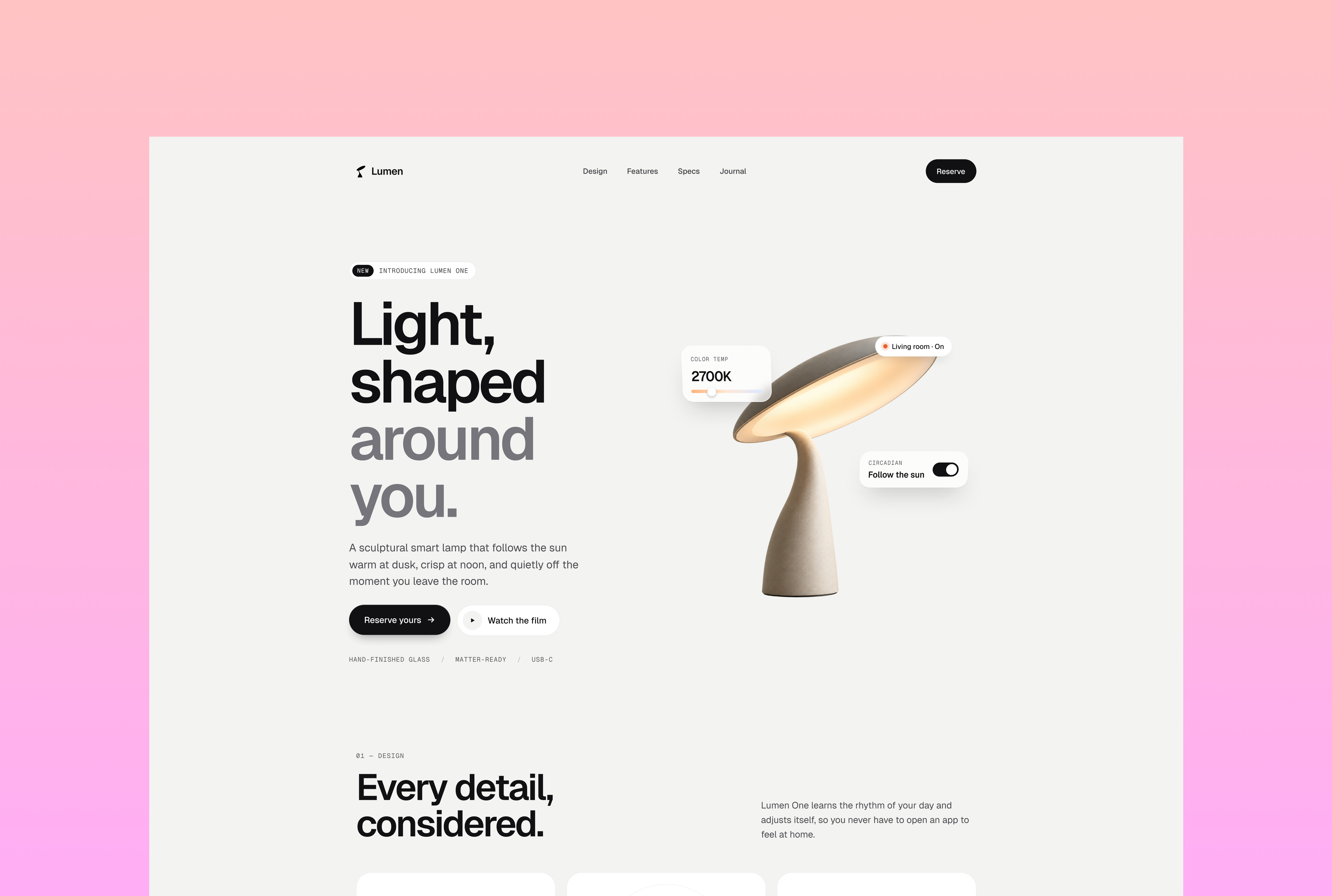 Lumen - Landing Page landing page landingpage light minimal ui web website design webui wesite