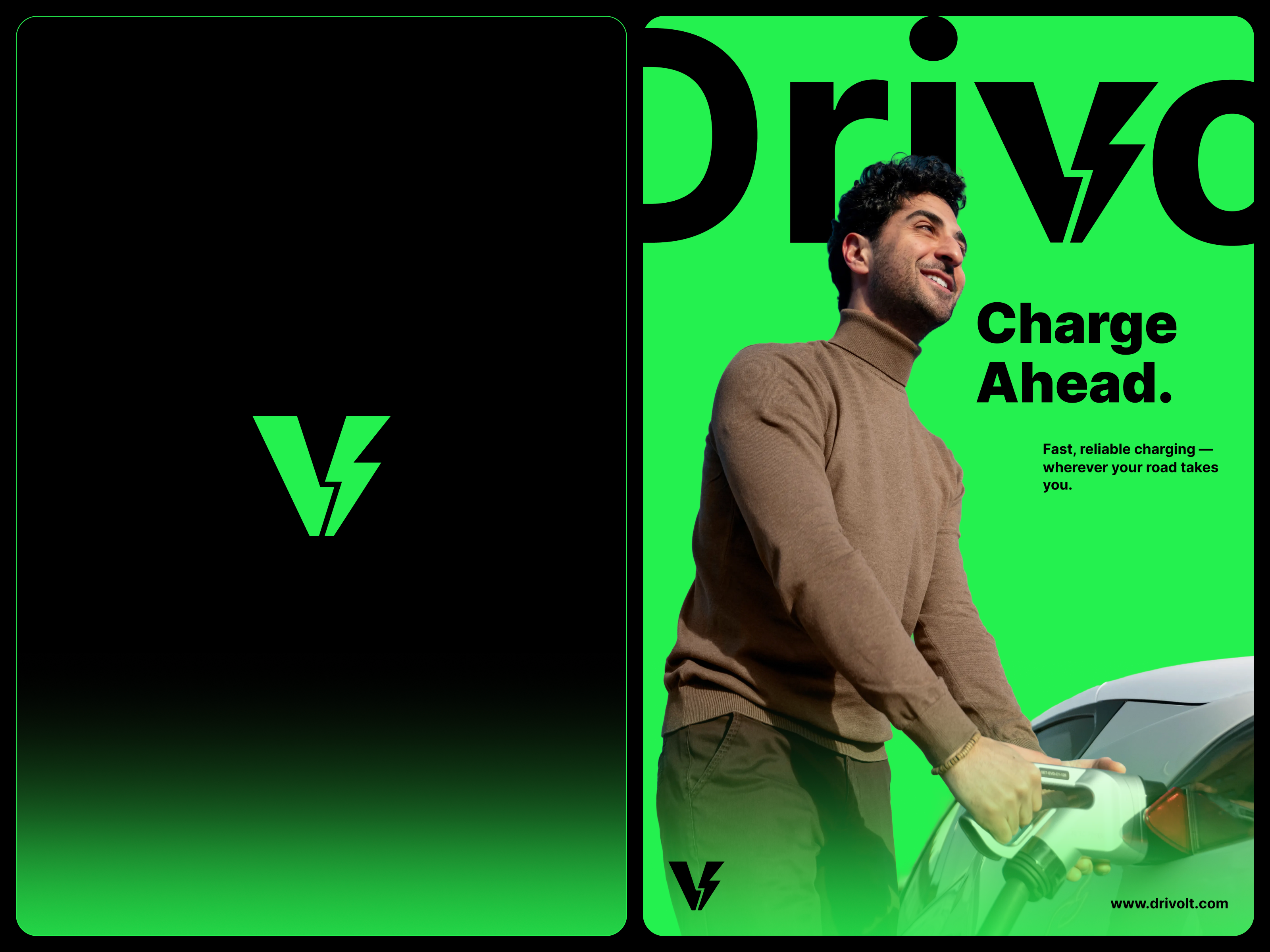 Drivolt – EV Charging Brand Identity & Campaign Poster brand guidelines brand identity design brandidentity branding campaign poster design clean energy branding creativedesign design ev charging brand graphic design illustration logo logo system design logodesign modernlogo startup branding