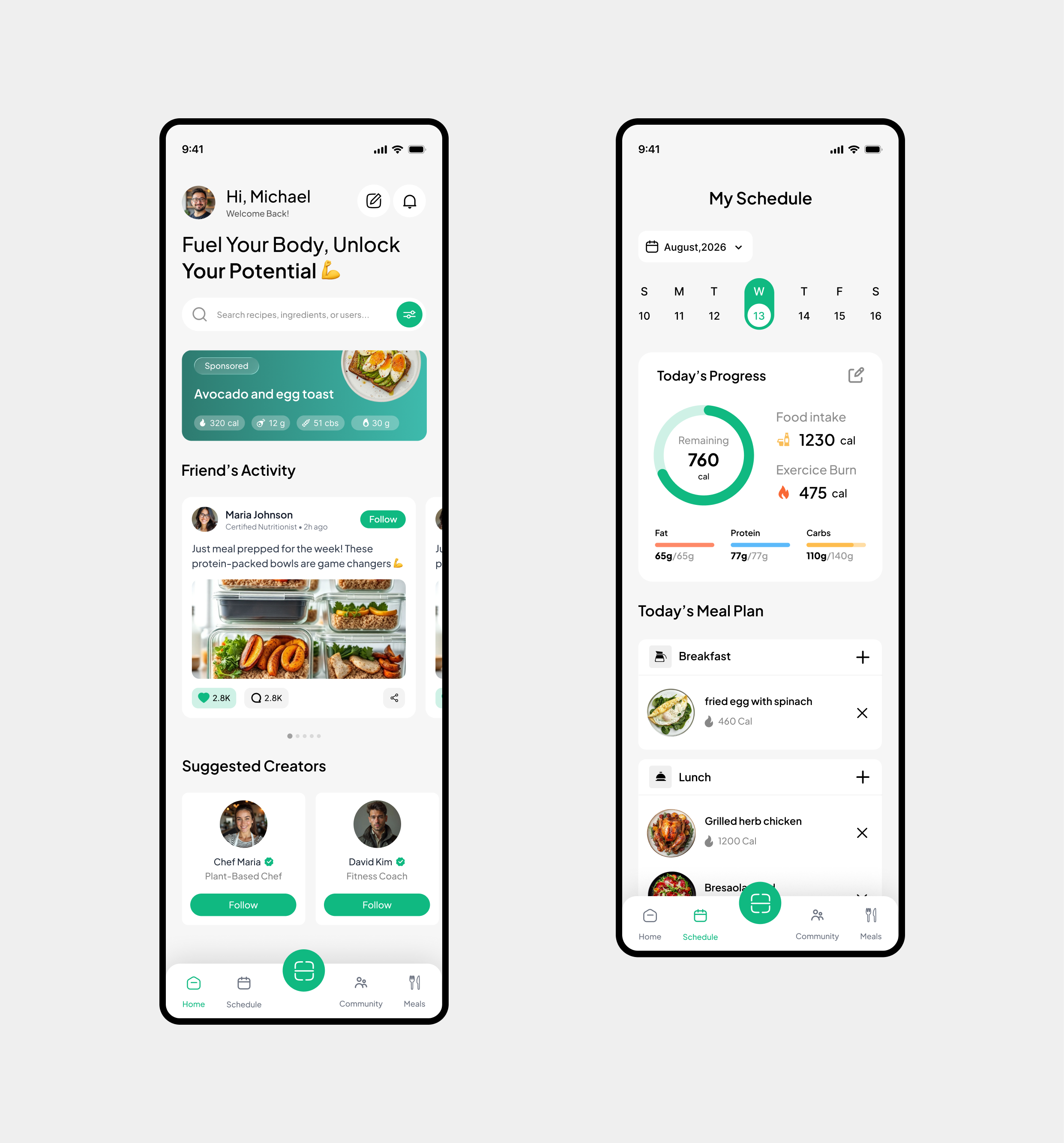 Home Screen & My schedule's Screen Nutrition ui design app app app design nutrition schedule ui ui