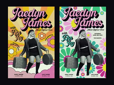Jaedyn James Poster Designs 1970s 70s band clouds ehn jey flowers jaedyn james minneapolis musician orange poster design retro vintage