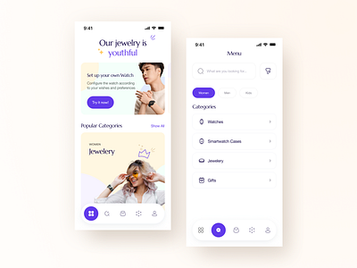 Home & Menu - Daniel Wellington Concept app app application category concept design ecommerce handdraw jewelery menu mobile app modern serif shop store ui ui design ux vibrant watch watches