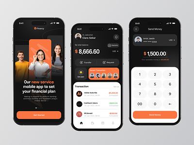 Financy - Finance Mobile App banking banking app card clean credit card finance financial fintech fintech app minimalist mobile mobile app money money transfer payment savings send money transaction transfer uidesign