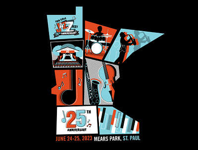 Jazz Fest T-Shirt Graphic band graphic illustration jazz jazz fest minnesota music piano quarter note saxophone shirt t shirt vector violin