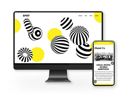 Spot Website Design agency ball balls black circles creative agency design illustration interactive sphere stripes ui visual web website white yellow