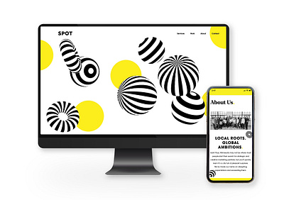 Spot Website Design agency ball balls black circles creative agency design illustration interactive sphere stripes ui visual web website white yellow