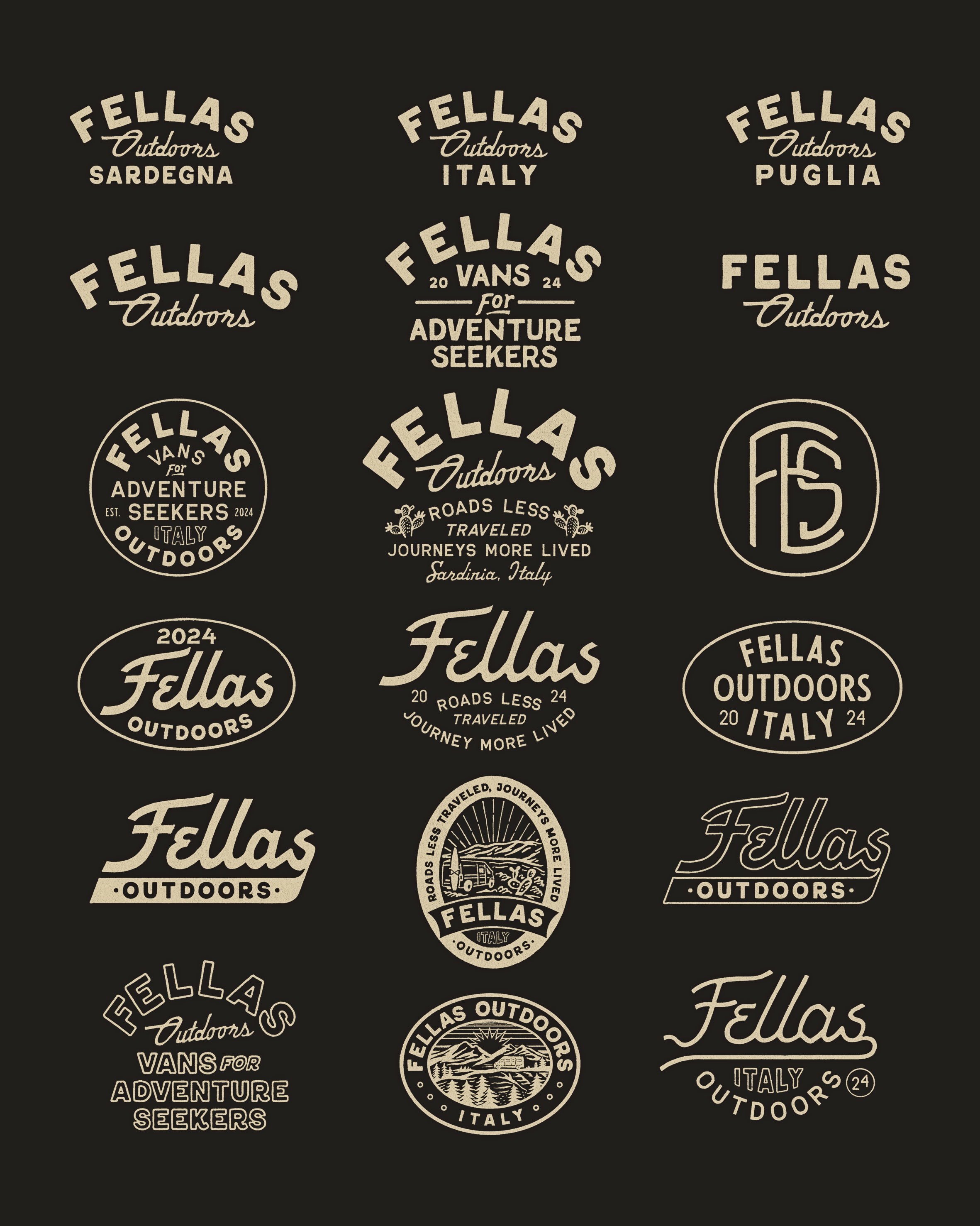 GRAPHIC EXPLORATIONS for FELLAS OUTDOOR artwork branding custom typography illustration lockup vintage vintage logo vintage typography