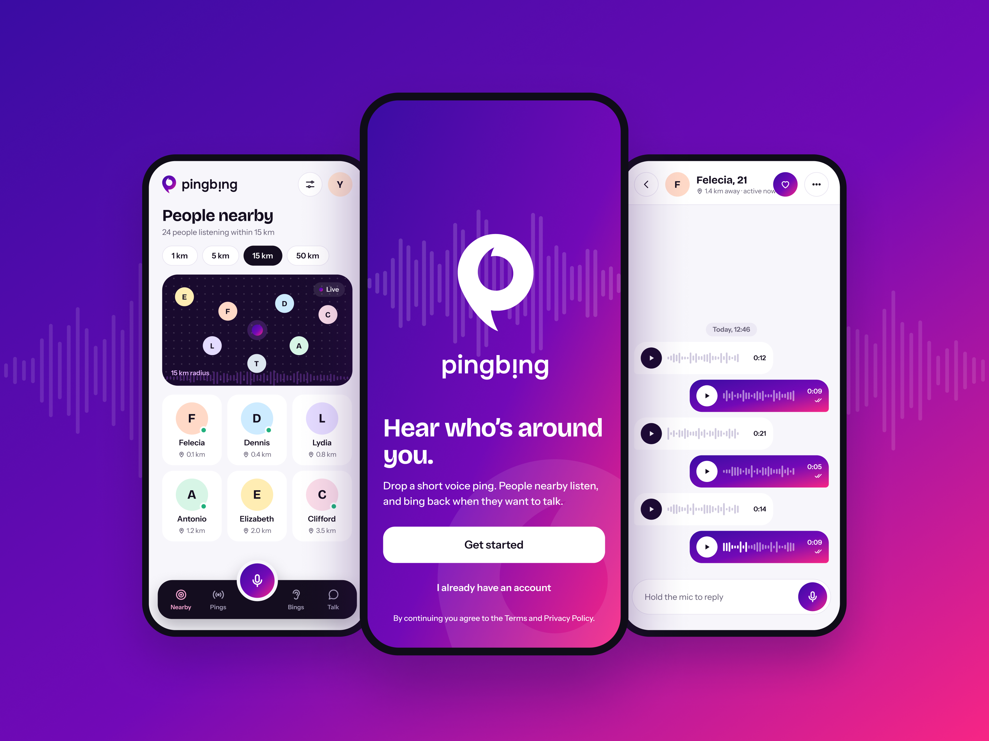 PingBing — Voice Social App android app app design branding case study chat app figma gradient ios app logo design mobile app orange product design redesign social app ui ui design ux ux design voice app voice message