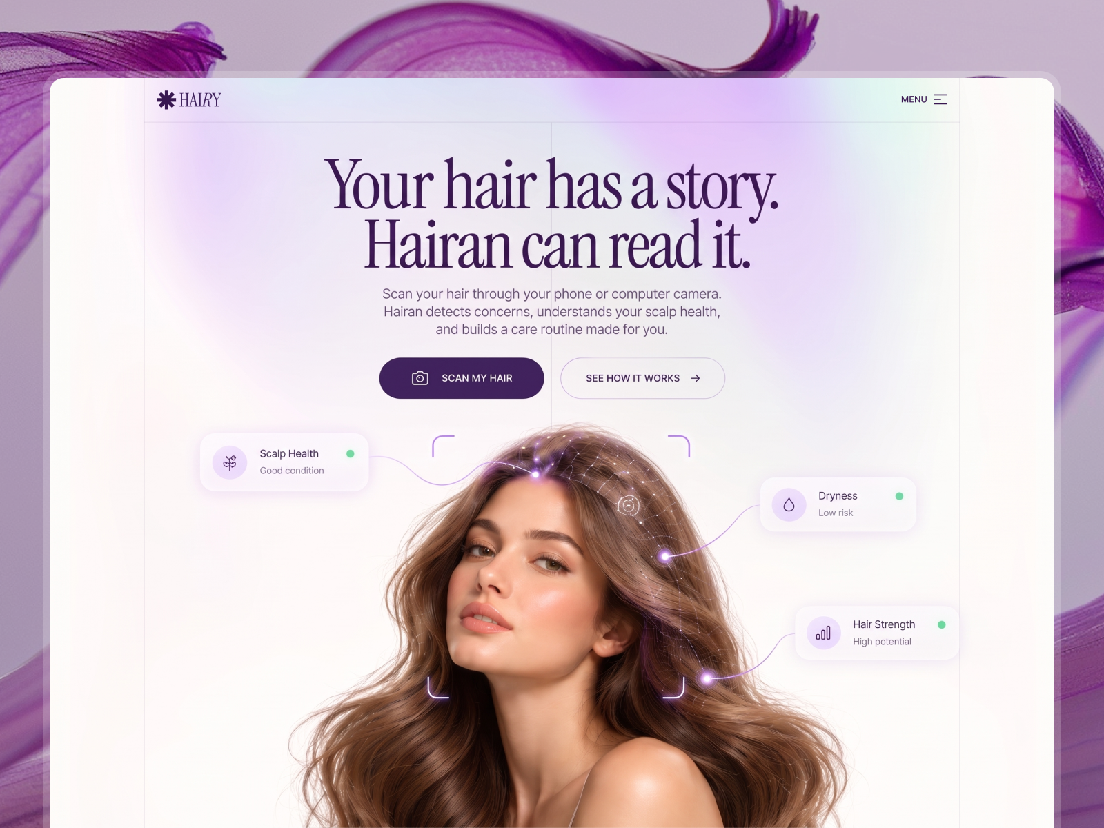 AI-powered Hair & Scalp Analysis Exploration ai agent ai healthcare ai landing page ai scanner ai website beauty tech beauty ui beauty website hair analysis hair care healthcare ui landing page design minimal website modern website scalp analysis ui ui design ux design web design website ui