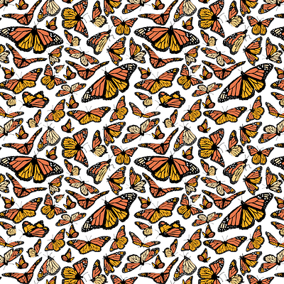 Monarchs in Flight animal black butterfly design fauna graphic design illustration insects inspired by nature milkweed monarch monarchs nature orange pattern pattern design patterns pollinators repeat pattern surface design