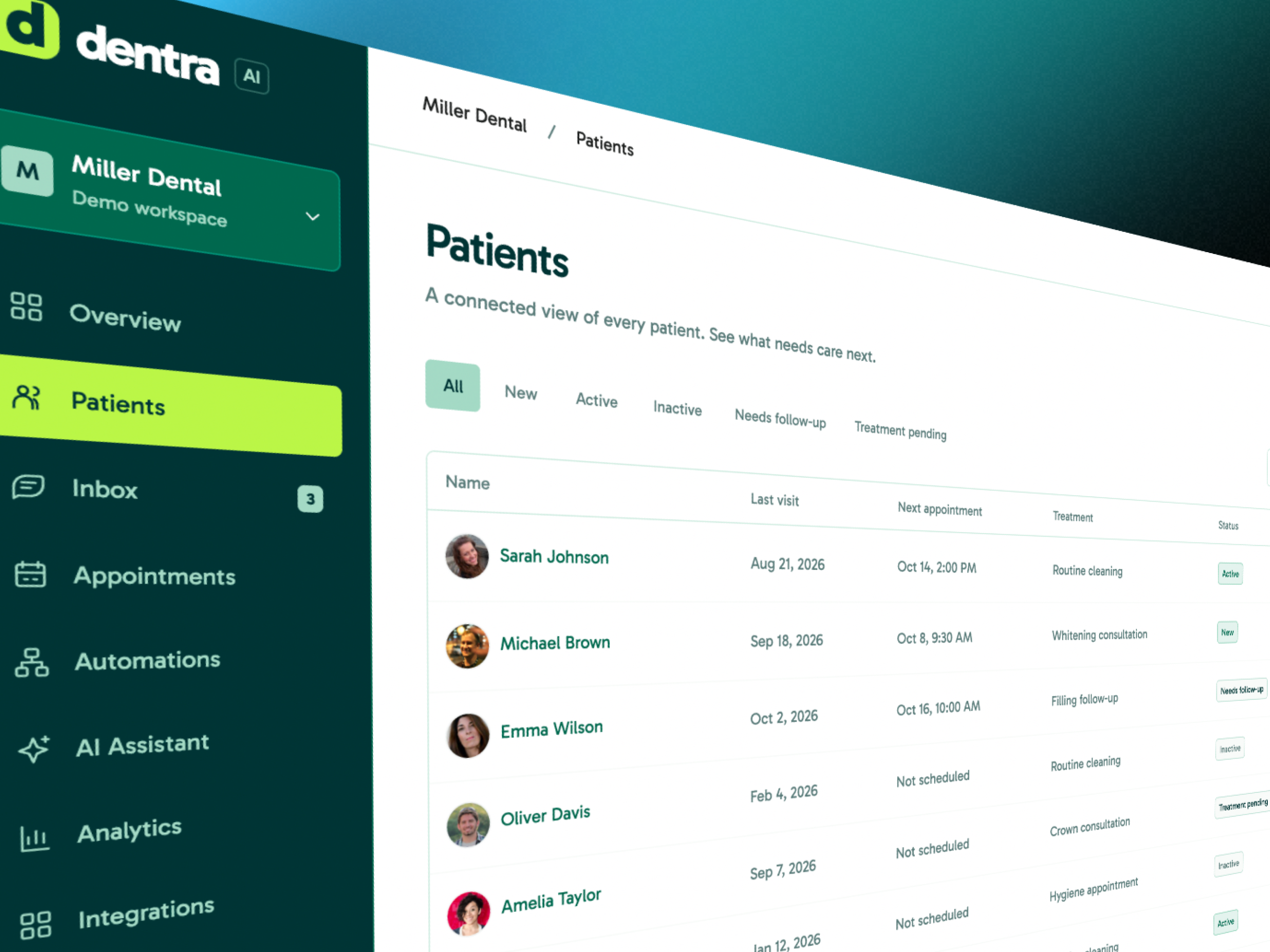 Dentra AI — Dental Practice SaaS ai app application branding dashboard dental design saas ui ux web app web design