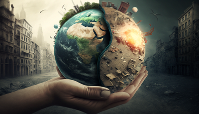 Earth on your hands 3d graphic design ui