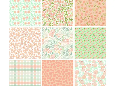 Mint Florals Pattern Collection blender print coral fabric fabric designer fabrics florals graphic design hero print illustration mint mint green pattern collection pattern design repeat pattern seafoam secondary print spring surface pattern design textile designer textiles