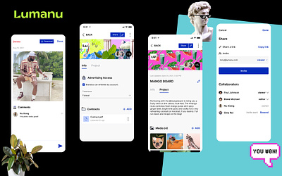 Lumanu, app for creators 👾 🍃 collaborate creator influencer media mobile app photo product design project share task ui upload ux