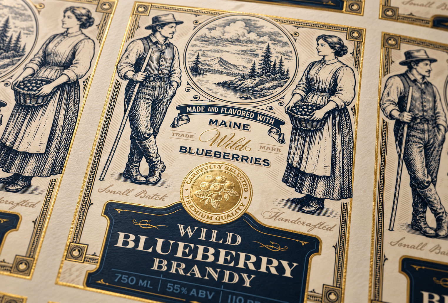 Maine Wild Blueberry Brandy award winning bourbon brandy distillery distilling front page gin gin label header homepage illustration label landing page liqueur spirits vintage label vodka whiskey whisky whisky label