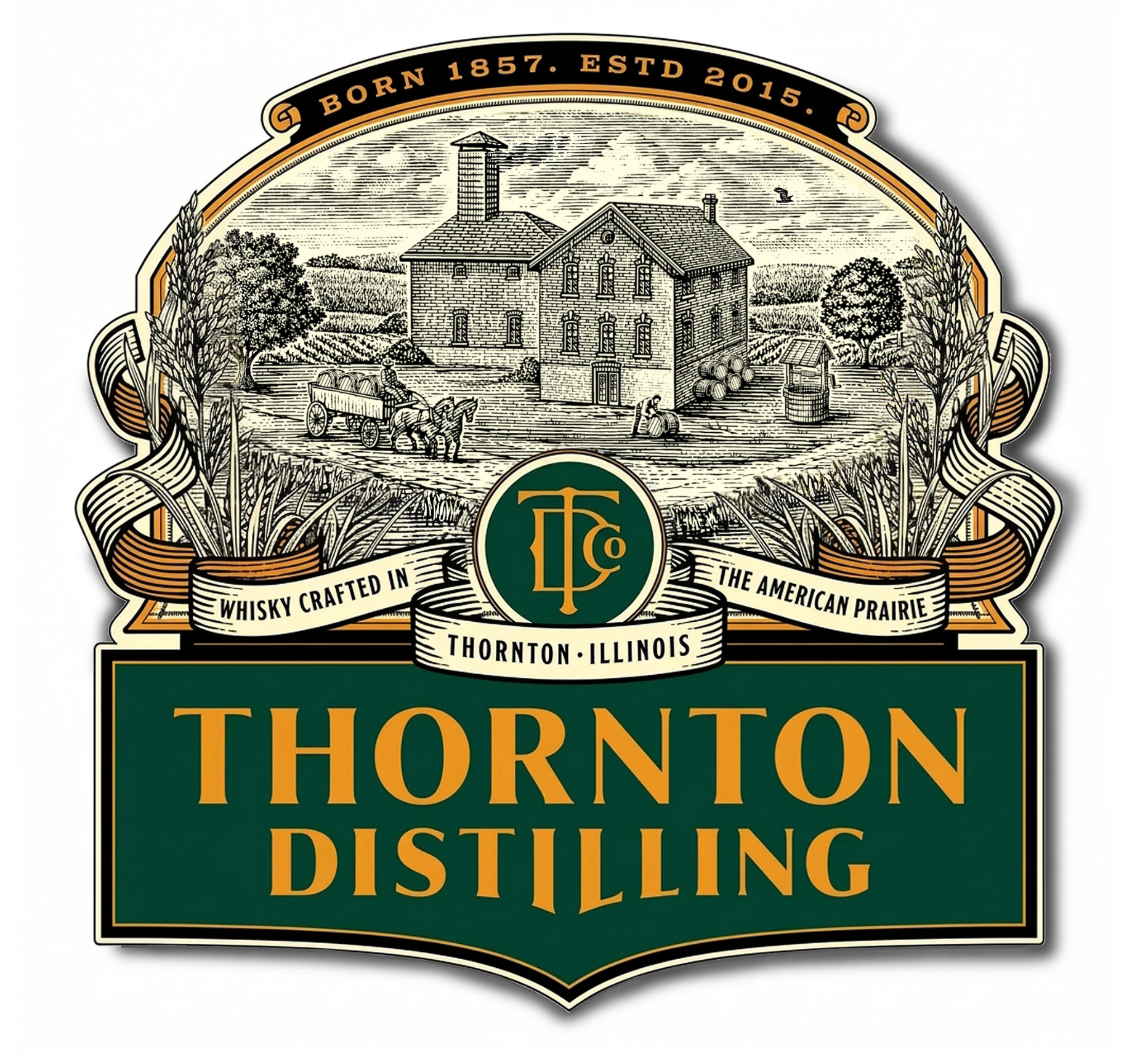 Thornton Distilling Label Illustrated by Steven Noble artwork branding design engraving etching illustration line art packaging pen and ink scratchboard steven noble woodcut
