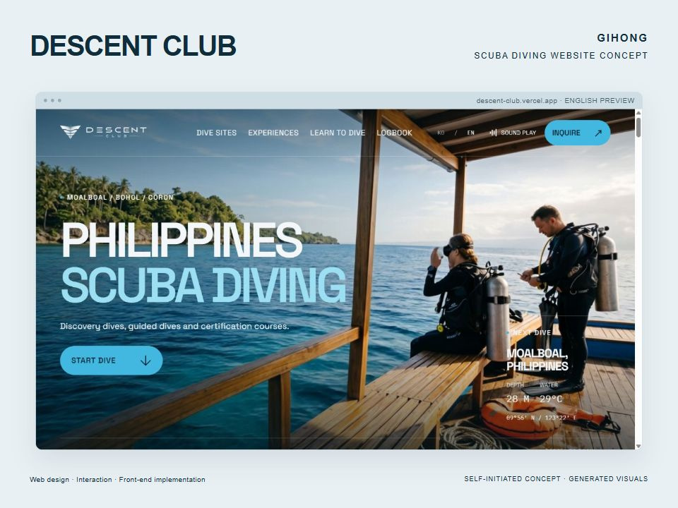 DESCENT CLUB — Scuba Diving Website Concept interaction design responsive design travel website web design
