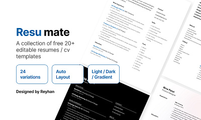 Free Resume/CV Template in Figma autolayout cv design figma gradient graphic design job minimal design resume ui ux