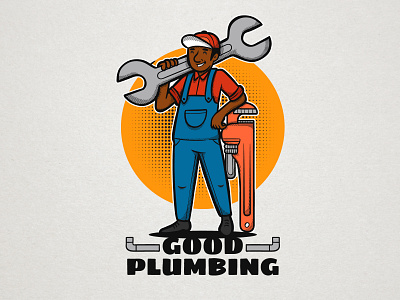 Retro mascot logo profession theme construction plumber plumbing professional