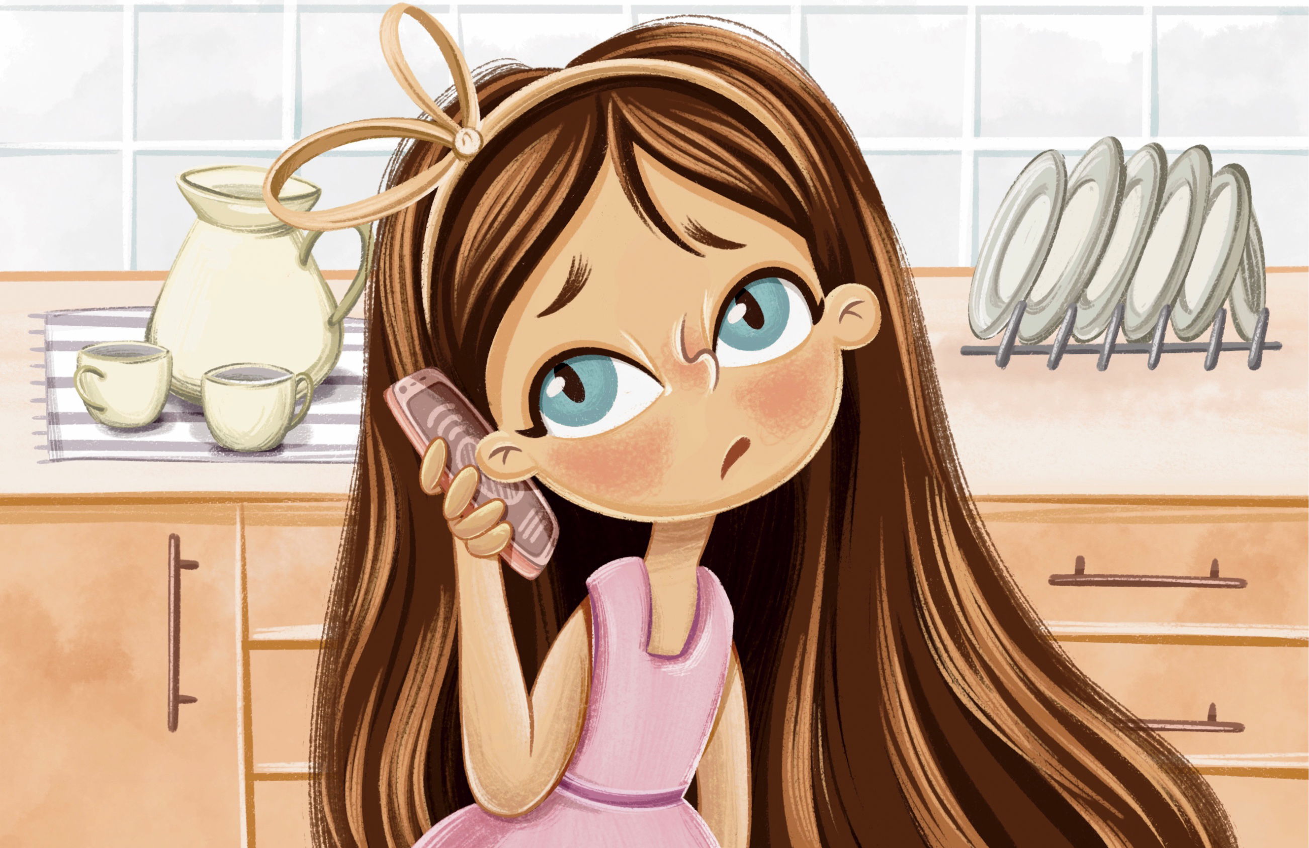 A Little Girl - picture book art 2d 2d art book call cartoon childrens book illustration digital digital art emotion illustration kitchen little page sad whimsical