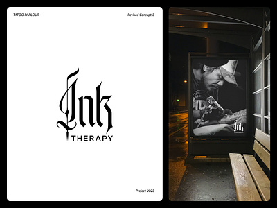 Ink Therapy | Typography Tattoo Parlour Logo Design black letter branding caligraphy creative custom lettering hand lettering icon logo logo design logotype modern logo monochrome old school studio tattoo tattoo parlor tattoo parlour tattoo studio tattooing typography