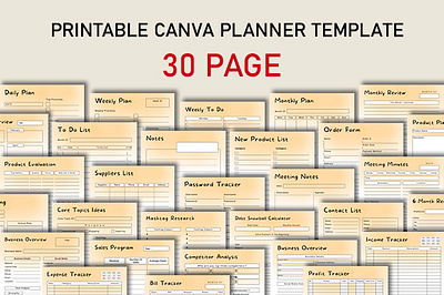 30 Page Printable Canva Business Planner Template 3d animation branding design facebook fb cover graphic design hotel trifold brochure illustration logo motion graphics ui vector