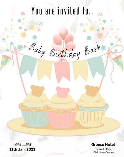 Baby Birthday Bash Invitation Card branding canva template graphic design social media post