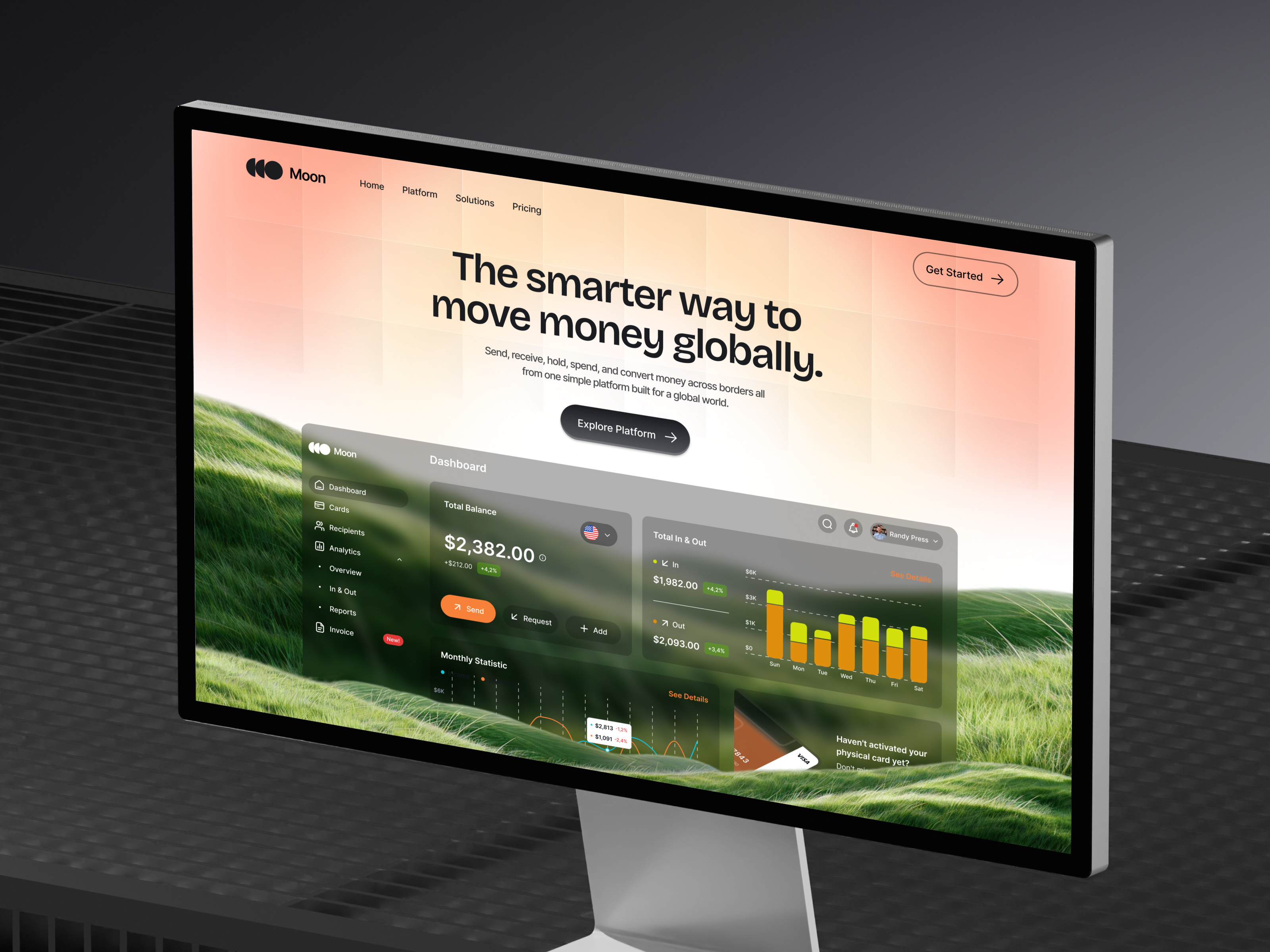 Moon - Global Money Movement Platform application dashboard digital elementor framer gateway investment landing money page payment platform saas transfer ui webflow website wordpress