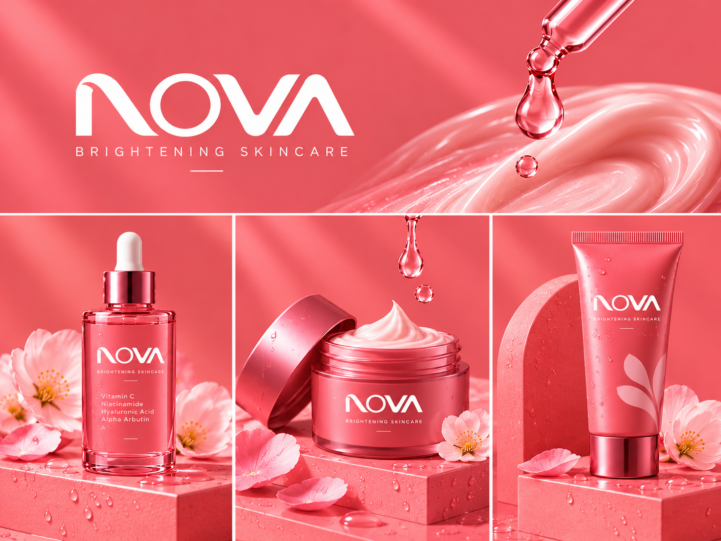NOVA Skincare Logo Design beauty brand identity beauty branding beauty logo branding coral cosmetic branding cosmetic logo logo luxury logo minimalist logo modern logo nova logo pink logo skincare brand identity skincare branding skincare logo wordmark logo