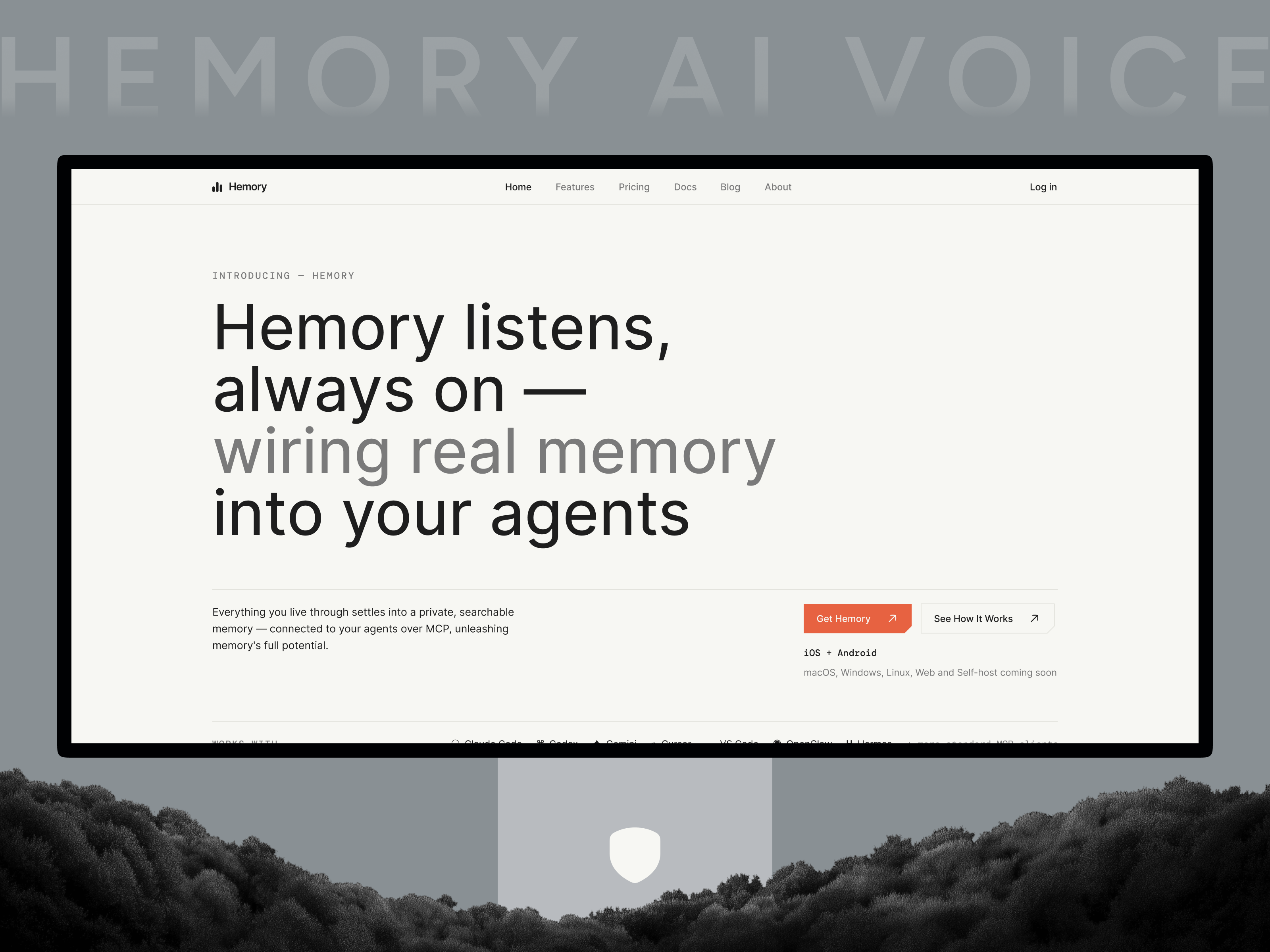 Hemory — AI Agent Memory & Context UI Design Landing Page ai agent interface artificial intelligence ui dark mode ui figma design landing page landing page concept saas landing page tech startup branding ui uiux design web design web design inspiration website