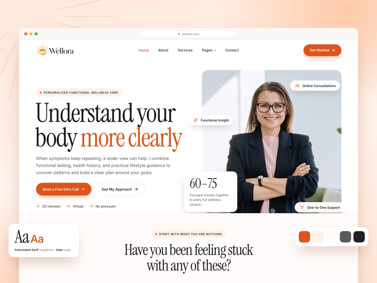 Functional Health & Wellness Coach Website coach portfolio website functional medicine health coach health consultant health practitioner healthcare web design hero section holistic health holistic wellness lifestyle coach nutrution coach uiux web design website website design website development website uiux wellness coach wellness website women health