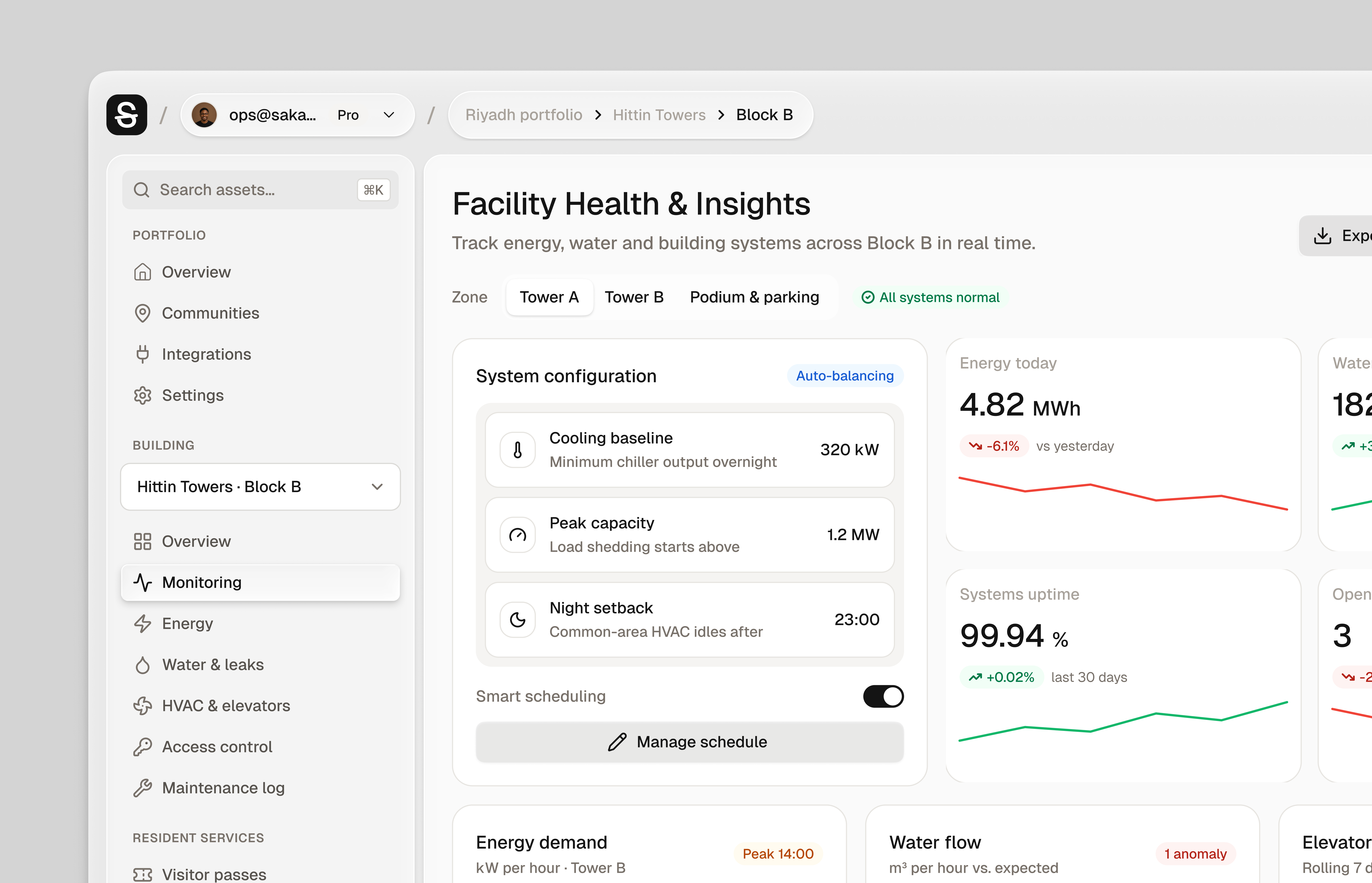 Facility management designed with Sakani design system crm dashboard design glassmorphism liquid glass medical saas ui uiux