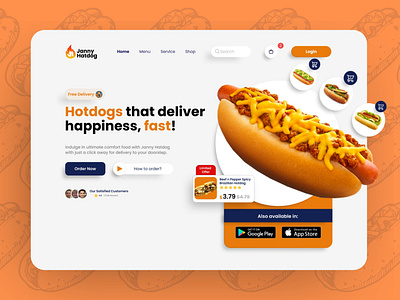 Janny Hatdog - Food Landing Page app branding design food landing page typography ui ux