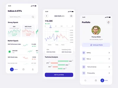 Stock trade broker chart crypto finance financial investment mobile app money portfolio profile statistic stocks trading ui