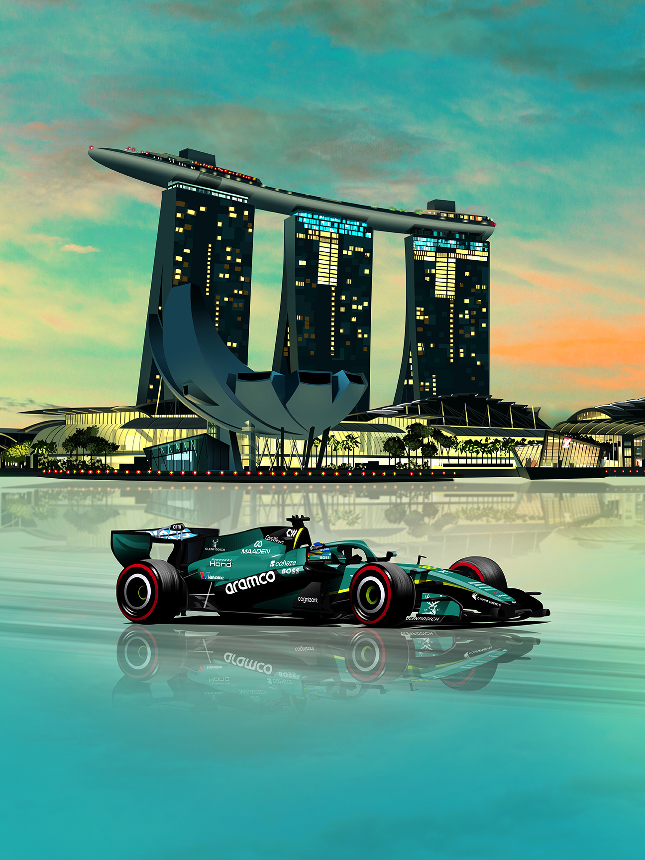 F1 - Singapore series aston martin automotive car design f1 formula1 grandprix illustration poster print racing singapore vector