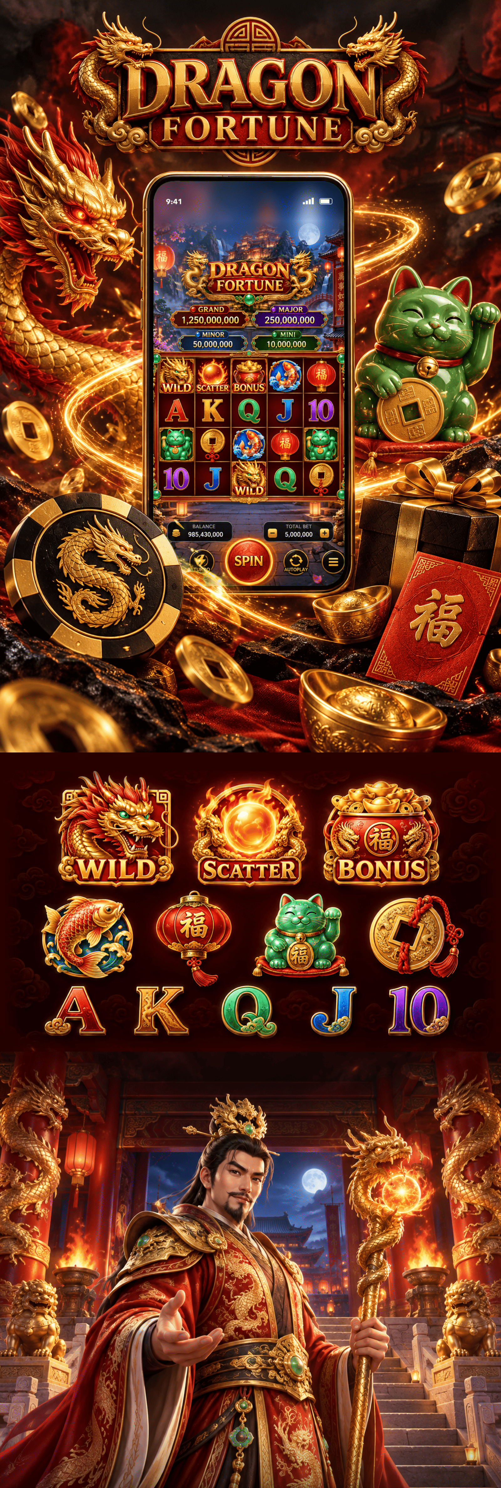 Dragon Fortune - Slot game-iGaming ai animation graphic design icons typography ui vector