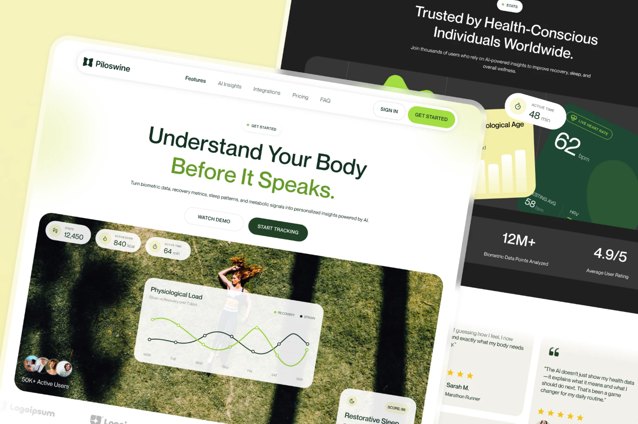 AI Health & Bio Tracker Landing Page 3d animation app branding dashboard design graphic design icon illustration logo minimal motion graphics typography ui uiux ux vector web website website design
