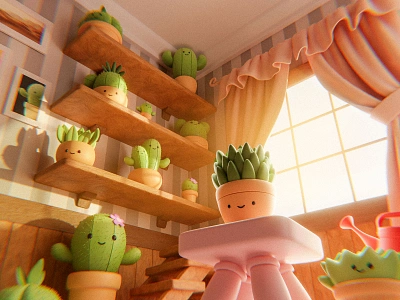 Desert Dream Room 🌵 3d 3d art 3d illustration 3d render 3dart animation best blender cactus 3d character color cute character desert graphic design illustration lights room ui