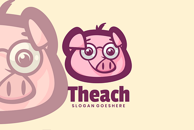 Theach Pig animal branding cute mascot design graphic design illustration logo vector